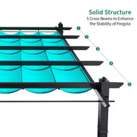 Pergola Extensible d'Extérieur 3x4 m avec Toit Amovible Bleu, 4 Rideaux Blancs, au Vent et en Aluminium pour Jardin et Terrasse