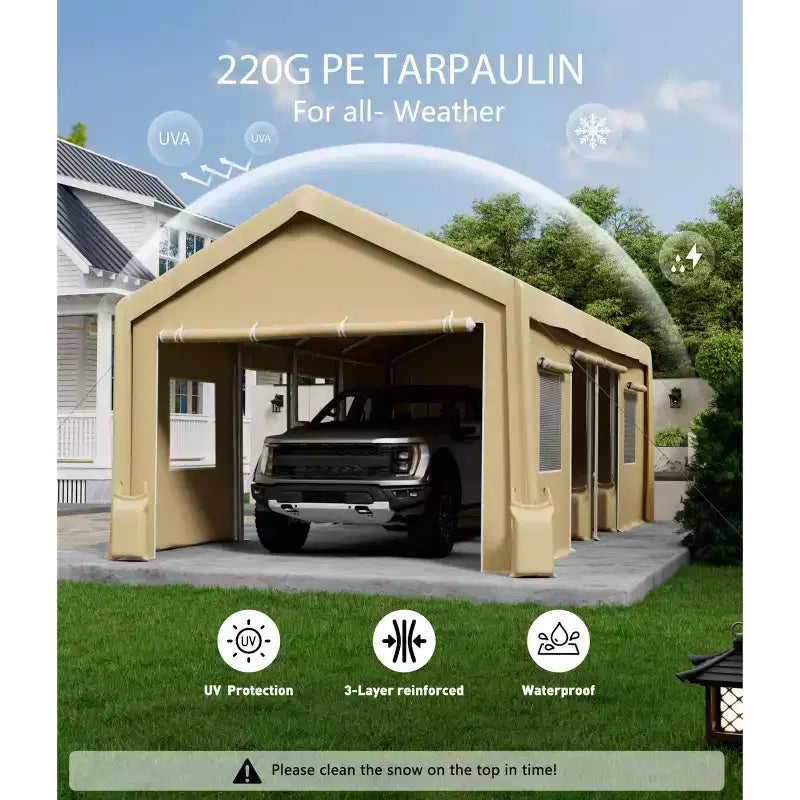Toile de rechange pour abri d'auto, robuste, impermeable, resistante aux UV, en PE, compatible 13x20 13x25 20x13x11 pi, blanc, dessus jaune uniquement, sans structure
