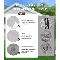 Toile de rechange pour abri d'auto, robuste, impermeable, resistante aux UV, en PE, compatible 13x20 13x25 20x13x11 pi, blanc, dessus jaune uniquement, sans structure