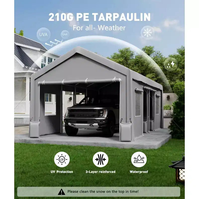 Toile de rechange pour abri d'auto, robuste, impermeable, resistante aux UV, en PE, compatible 13x20 13x25 20x13x11 pi, blanc, dessus jaune uniquement, sans structure