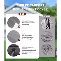 Toile de rechange pour abri d'auto, robuste, impermeable, resistante aux UV, en PE, compatible 13x20 13x25 20x13x11 pi, blanc, dessus jaune uniquement, sans structure