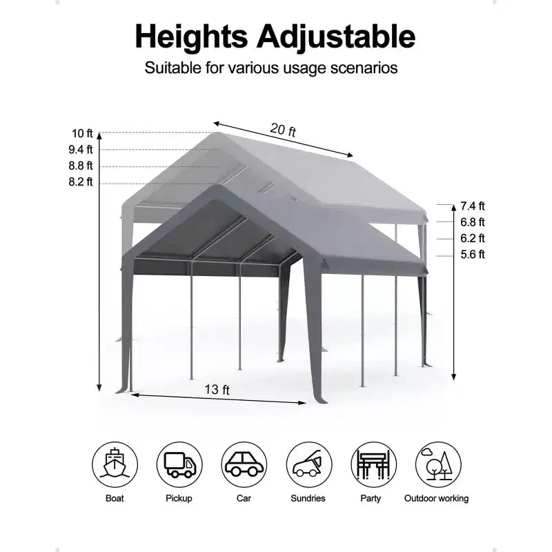 Toile de rechange pour abri d'auto, robuste, impermeable, resistante aux UV, en PE, compatible 13x20 13x25 20x13x11 pi, blanc, dessus jaune uniquement, sans structure