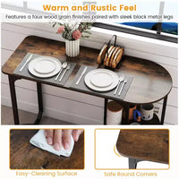 Ensemble table à manger 3 pcs Costway, table de cuisine en bois et métal et 2 tabourets avec étagères de rangement, brun rustique+noir/blanc+doré