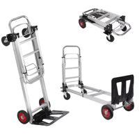 Diable Chariot Plateforme Convertible Robuste 2-en-1, Capacité 317 kg, Chariot Pliant avec Poignée Télescopique et 4 Roues – Idéal pour Entrepôt