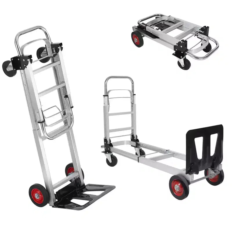 Diable Chariot Plateforme Convertible Robuste 2-en-1, Capacité 317 kg, Chariot Pliant avec Poignée Télescopique et 4 Roues – Idéal pour Entrepôt