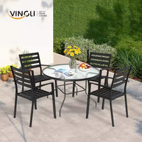 Table de patio ronde VINGLI avec trou pour parasol, table à manger d'extérieur de 40 po en acier, tables de patio en verre trempé, tables d'extérieur rondes