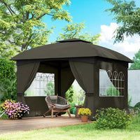 Gazebo extérieur 11' x 11', gazebo de patio à double toit avec rideaux, fenêtres d'église, cadre en acier galvanisé