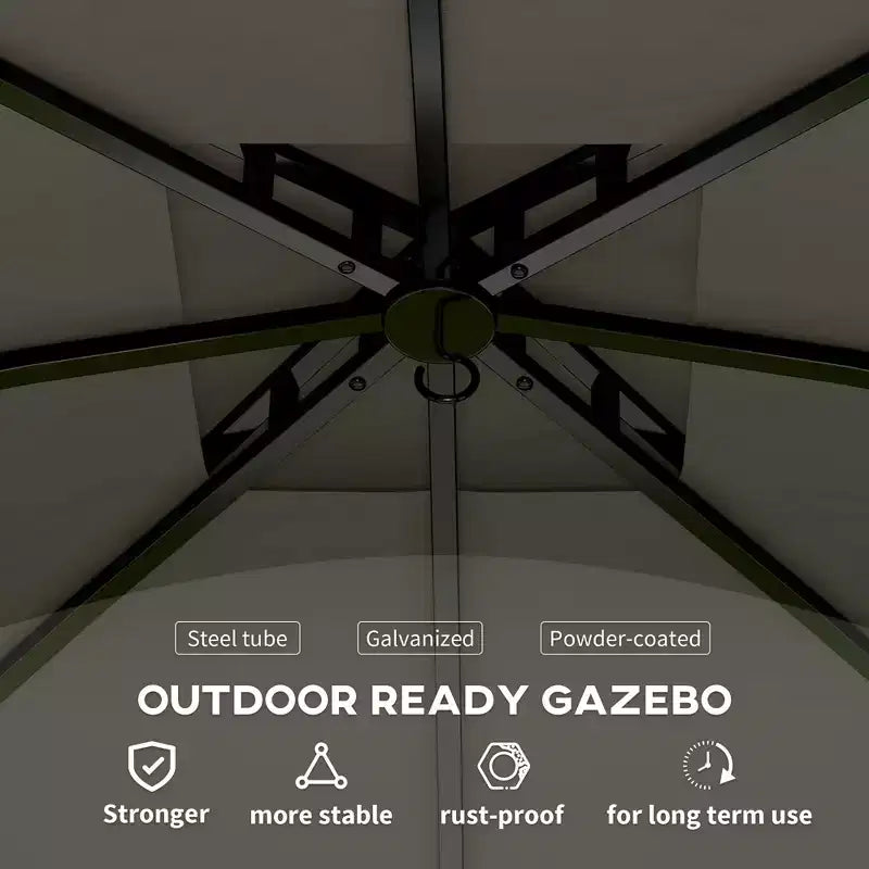 Gazebo extérieur 11' x 11', gazebo de patio à double toit avec rideaux, fenêtres d'église, cadre en acier galvanisé