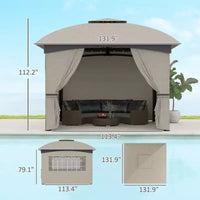 Gazebo extérieur 11' x 11', gazebo de patio à double toit avec rideaux, fenêtres d'église, cadre en acier galvanisé