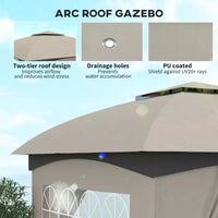 Gazebo extérieur 11' x 11', gazebo de patio à double toit avec rideaux, fenêtres d'église, cadre en acier galvanisé