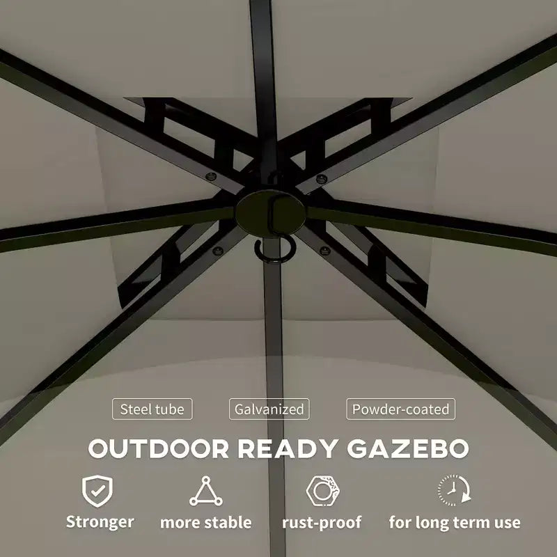 Gazebo extérieur 11' x 11', gazebo de patio à double toit avec rideaux, fenêtres d'église, cadre en acier galvanisé