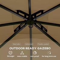 Gazebo extérieur 11' x 11', gazebo de patio à double toit avec rideaux, fenêtres d'église, cadre en acier galvanisé