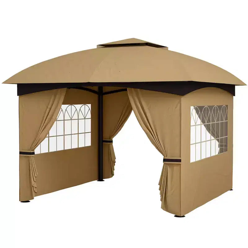 11' x 11' Outdoor Gazebo, Double Roof Patio Gazebo with Curtains, Church Windows, Galvanized Steel Frame