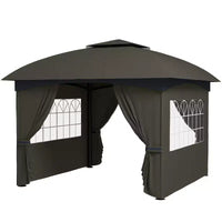 Gazebo extérieur 11' x 11', gazebo de patio à double toit avec rideaux, fenêtres d'église, cadre en acier galvanisé