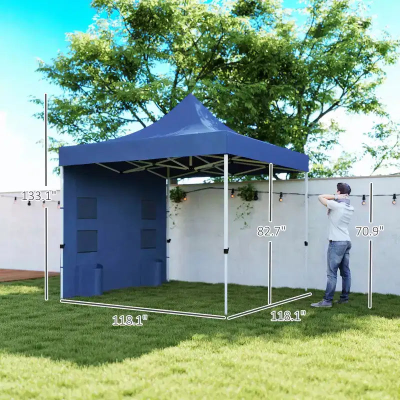 Tente de réception escamotable robuste 3x3m avec parois latérales, abri solaire instantané UPF50+ avec poches de rangement
