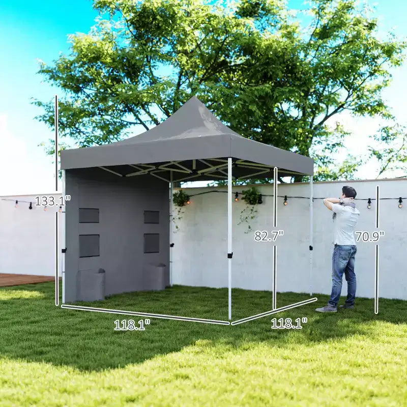 Tente de réception escamotable robuste 3x3m avec parois latérales, abri solaire instantané UPF50+ avec poches de rangement