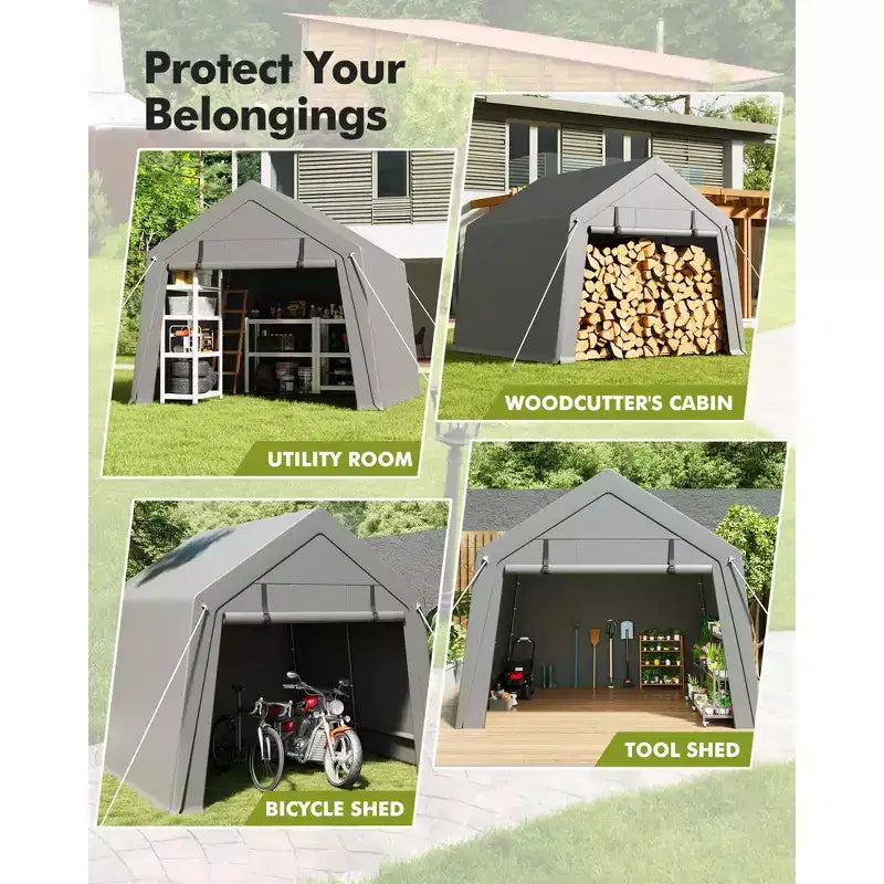 Abri de voiture portable robuste - Rangement extérieur - Imperméable et résistant aux UV - Abri de garage extérieur - Tente - Portes zippées enroulables - Plusieurs tailles