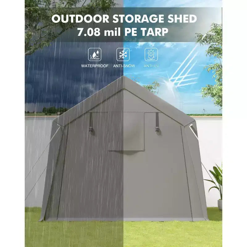 Abri de voiture portable robuste - Rangement extérieur - Imperméable et résistant aux UV - Abri de garage extérieur - Tente - Portes zippées enroulables - Plusieurs tailles