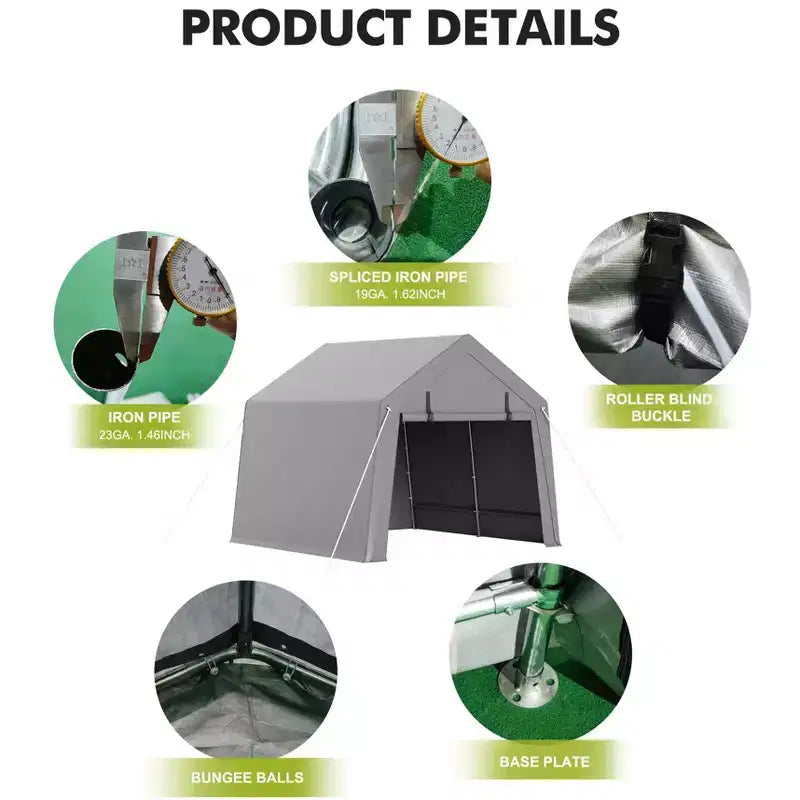 Abri de voiture portable robuste - Rangement extérieur - Imperméable et résistant aux UV - Abri de garage extérieur - Tente - Portes zippées enroulables - Plusieurs tailles