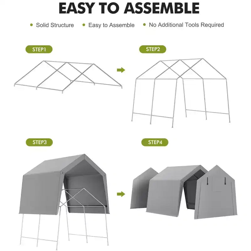 Abri de voiture portable robuste - Rangement extérieur - Imperméable et résistant aux UV - Abri de garage extérieur - Tente - Portes zippées enroulables - Plusieurs tailles