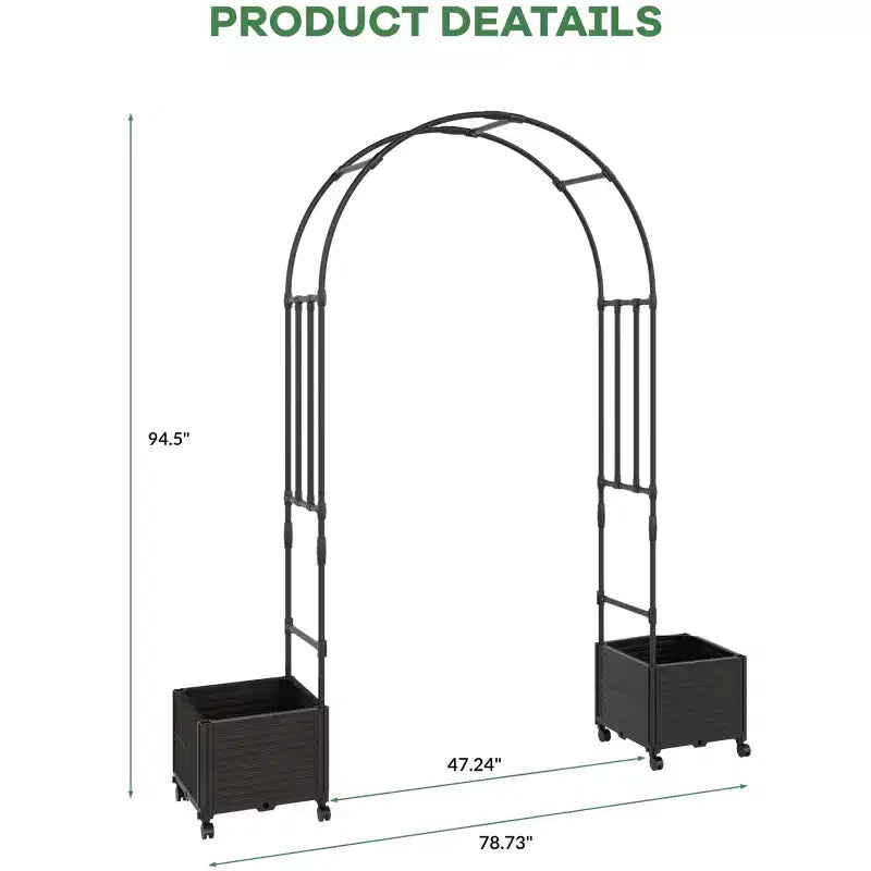 Arche de jardin solide en métal avec jardinière surélevée, pergola haute d'extérieur pour plantes grimpantes, mariages, fêtes, décoration de jardin, support pour vignes