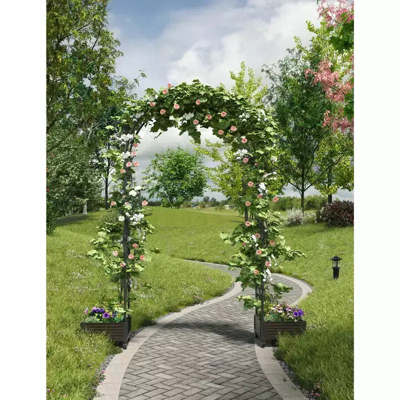 Arche de jardin solide en métal avec jardinière surélevée, pergola haute d'extérieur pour plantes grimpantes, mariages, fêtes, décoration de jardin, support pour vignes