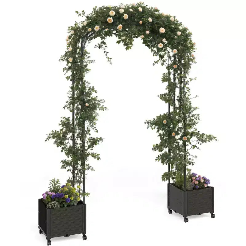 Arche de jardin solide en métal avec jardinière surélevée, pergola haute d'extérieur pour plantes grimpantes, mariages, fêtes, décoration de jardin, support pour vignes