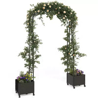 Arche de jardin solide en métal avec jardinière surélevée, pergola haute d'extérieur pour plantes grimpantes, mariages, fêtes, décoration de jardin, support pour vignes