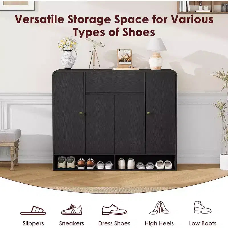 Meuble à chaussures Acekool 47 po avec 4 portes et 1 tiroir, organisateur d'entrée étroit pour couloir et salon