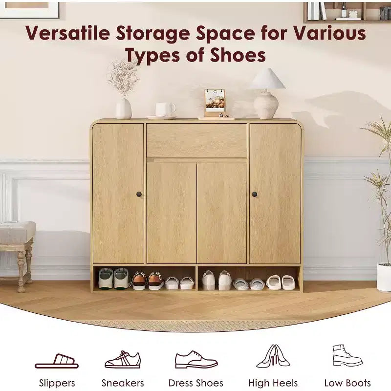 Meuble à chaussures Acekool 47 po avec 4 portes et 1 tiroir, organisateur d'entrée étroit pour couloir et salon
