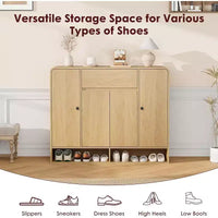 Meuble à chaussures Acekool 47 po avec 4 portes et 1 tiroir, organisateur d'entrée étroit pour couloir et salon