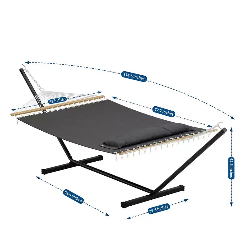 Grand hamac double avec support en acier robuste, hamac en tissu matelassé avec oreiller et corde épaisse, hamac portable et durable pour patio extérieur