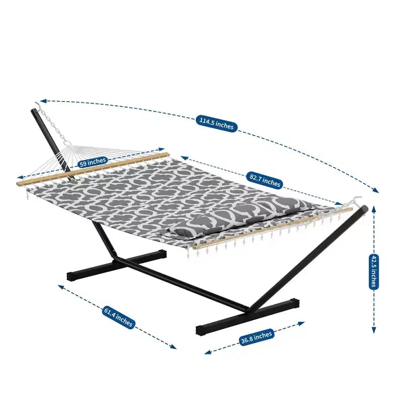 Grand hamac double avec support en acier robuste, hamac en tissu matelassé avec oreiller et corde épaisse, hamac portable et durable pour patio extérieur