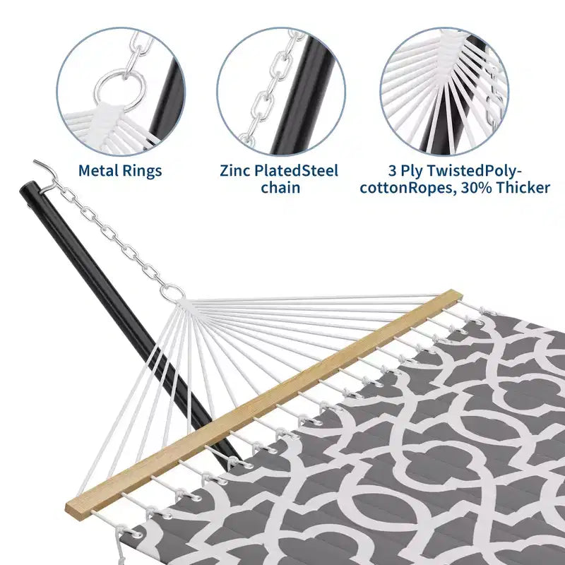 Grand hamac double avec support en acier robuste, hamac en tissu matelassé avec oreiller et corde épaisse, hamac portable et durable pour patio extérieur