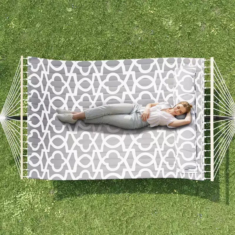 Grand hamac double avec support en acier robuste, hamac en tissu matelassé avec oreiller et corde épaisse, hamac portable et durable pour patio extérieur