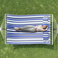 Grand hamac double avec support en acier robuste, hamac en tissu matelassé avec oreiller et corde épaisse, hamac portable et durable pour patio extérieur