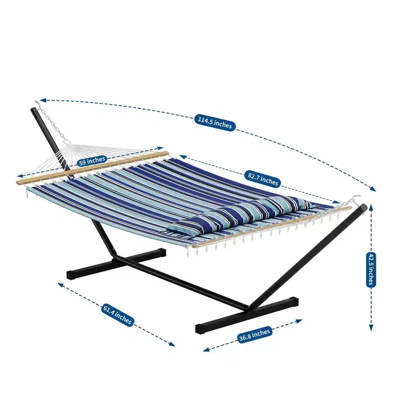 Grand hamac double avec support en acier robuste, hamac en tissu matelassé avec oreiller et corde épaisse, hamac portable et durable pour patio extérieur