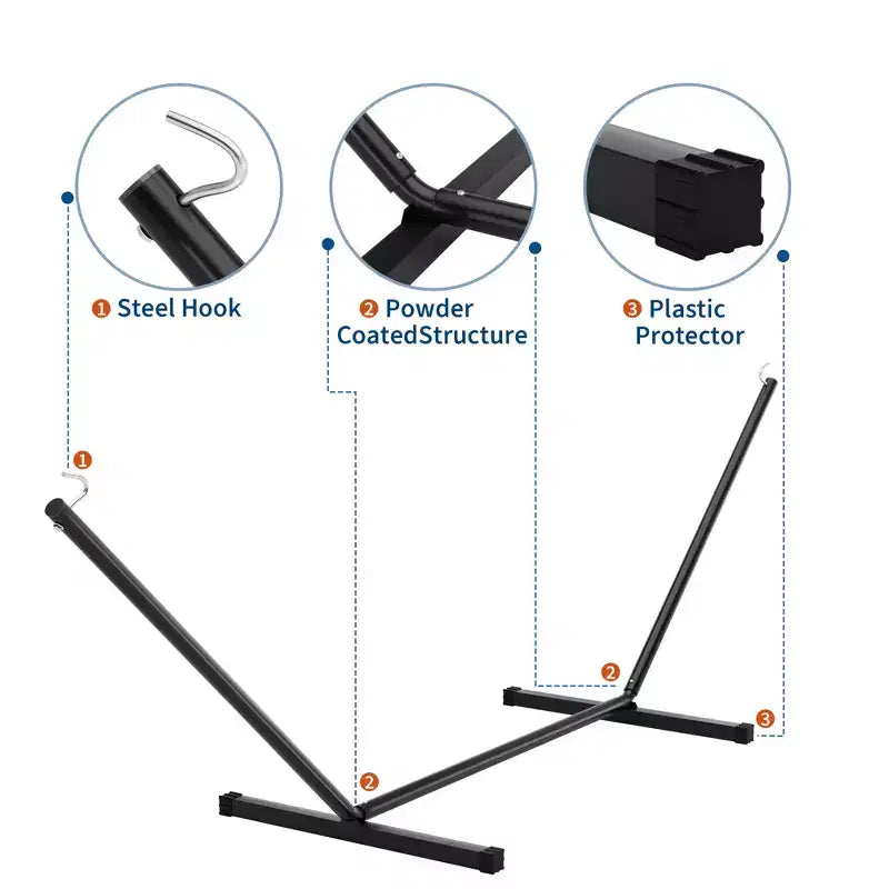 Grand hamac double avec support en acier robuste, hamac en tissu matelassé avec oreiller et corde épaisse, hamac portable et durable pour patio extérieur