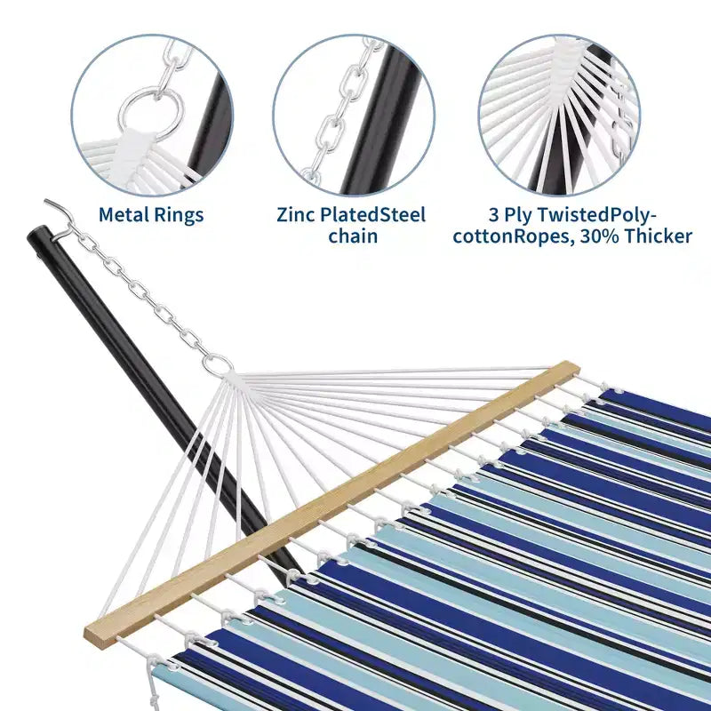 Grand hamac double avec support en acier robuste, hamac en tissu matelassé avec oreiller et corde épaisse, hamac portable et durable pour patio extérieur