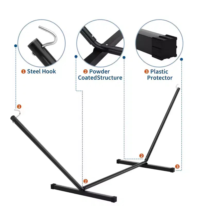 Grand hamac double avec support en acier robuste, hamac en tissu matelassé avec oreiller et corde épaisse, hamac portable et durable pour patio extérieur