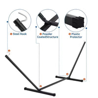 Grand hamac double avec support en acier robuste, hamac en tissu matelassé avec oreiller et corde épaisse, hamac portable et durable pour patio extérieur