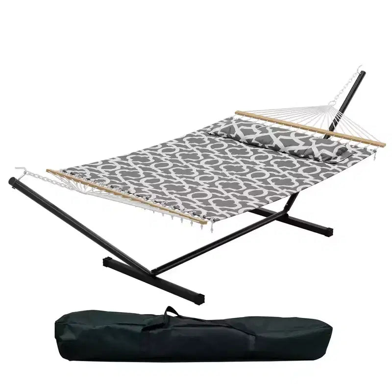 Grand hamac double avec support en acier robuste, hamac en tissu matelassé avec oreiller et corde épaisse, hamac portable et durable pour patio extérieur