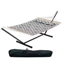 Grand hamac double avec support en acier robuste, hamac en tissu matelassé avec oreiller et corde épaisse, hamac portable et durable pour patio extérieur