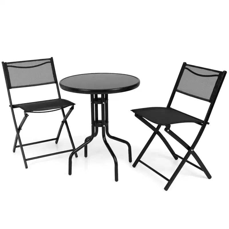 Ensemble de bistrot extérieur 3 pièces Gymax avec chaises pliantes et table ronde pour jardin, cour ou terrasse