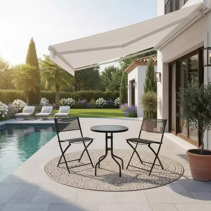 Ensemble de bistrot extérieur 3 pièces Gymax avec chaises pliantes et table ronde pour jardin, cour ou terrasse