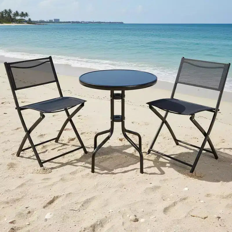 Ensemble de bistrot extérieur 3 pièces Gymax avec chaises pliantes et table ronde pour jardin, cour ou terrasse