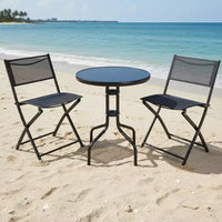 Ensemble de bistrot extérieur 3 pièces Gymax avec chaises pliantes et table ronde pour jardin, cour ou terrasse