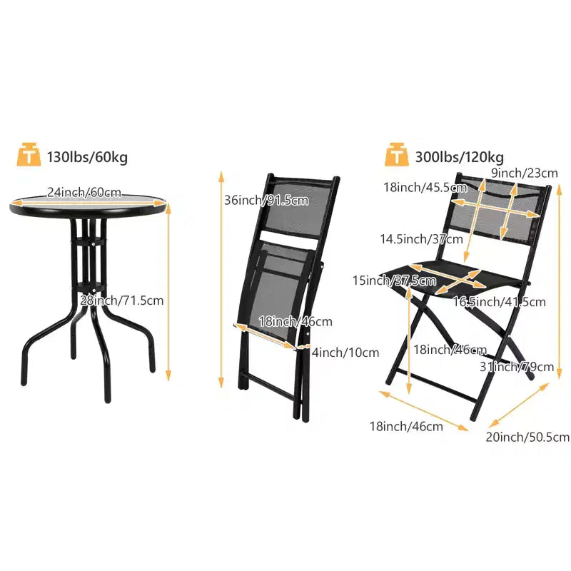 Ensemble de bistrot extérieur 3 pièces Gymax avec chaises pliantes et table ronde pour jardin, cour ou terrasse