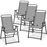 Costway Chaises pliantes extérieures lot de 2/4, chaises légères à dossier haut avec accoudoirs, assise confortable en tissu