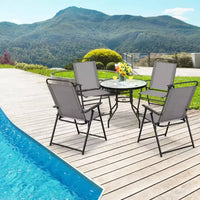 Costway Chaises pliantes extérieures lot de 2/4, chaises légères à dossier haut avec accoudoirs, assise confortable en tissu